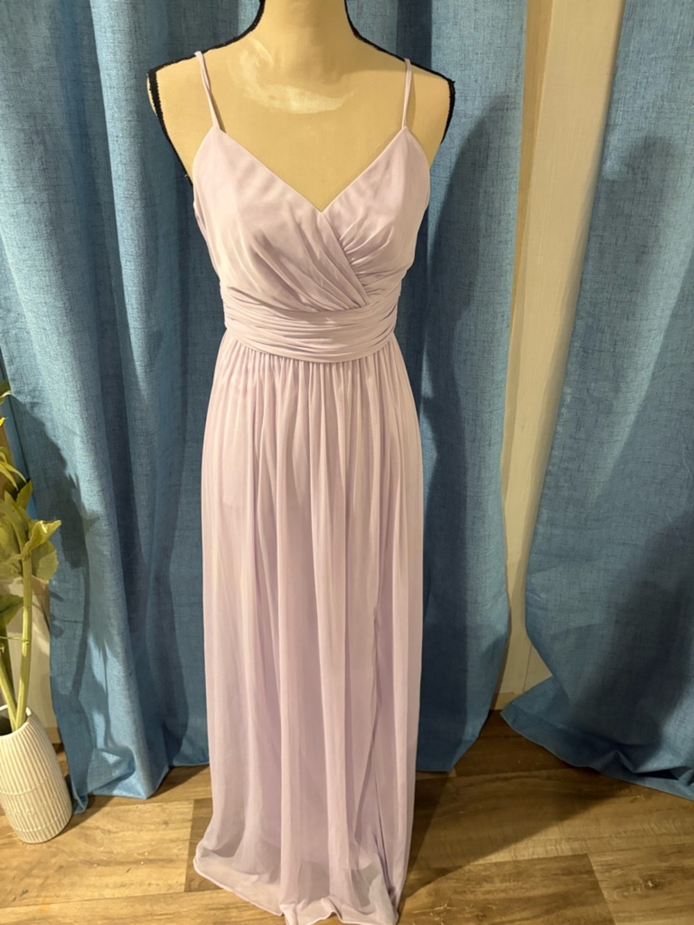 David's Bridal Lilac Spaghetti-Strap Chiffon Gown